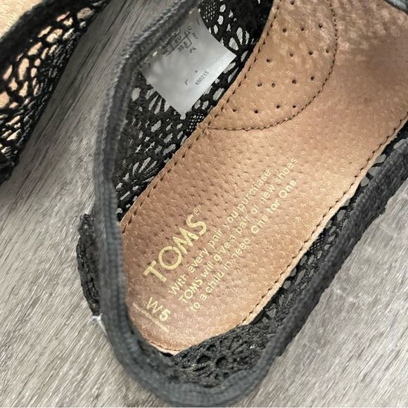TOMS Alpargata Moroccan Black Crochet Floral Slip On Summer Flat Shoes Size 5 - Picture 7 of 17